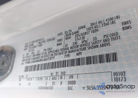 2024 Ford Escape Active from USA, damaged, VIN 1FMCU9GN6RUA37577